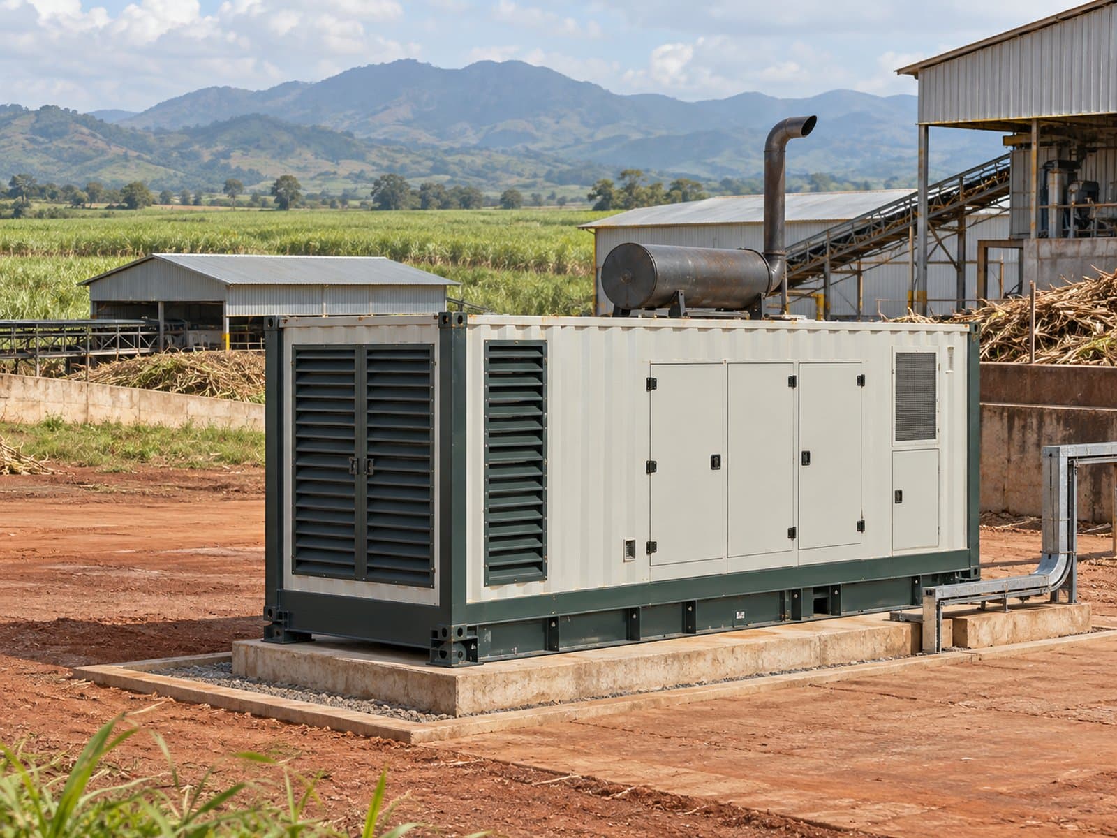 Containerised generator supplying an agro-processing plant