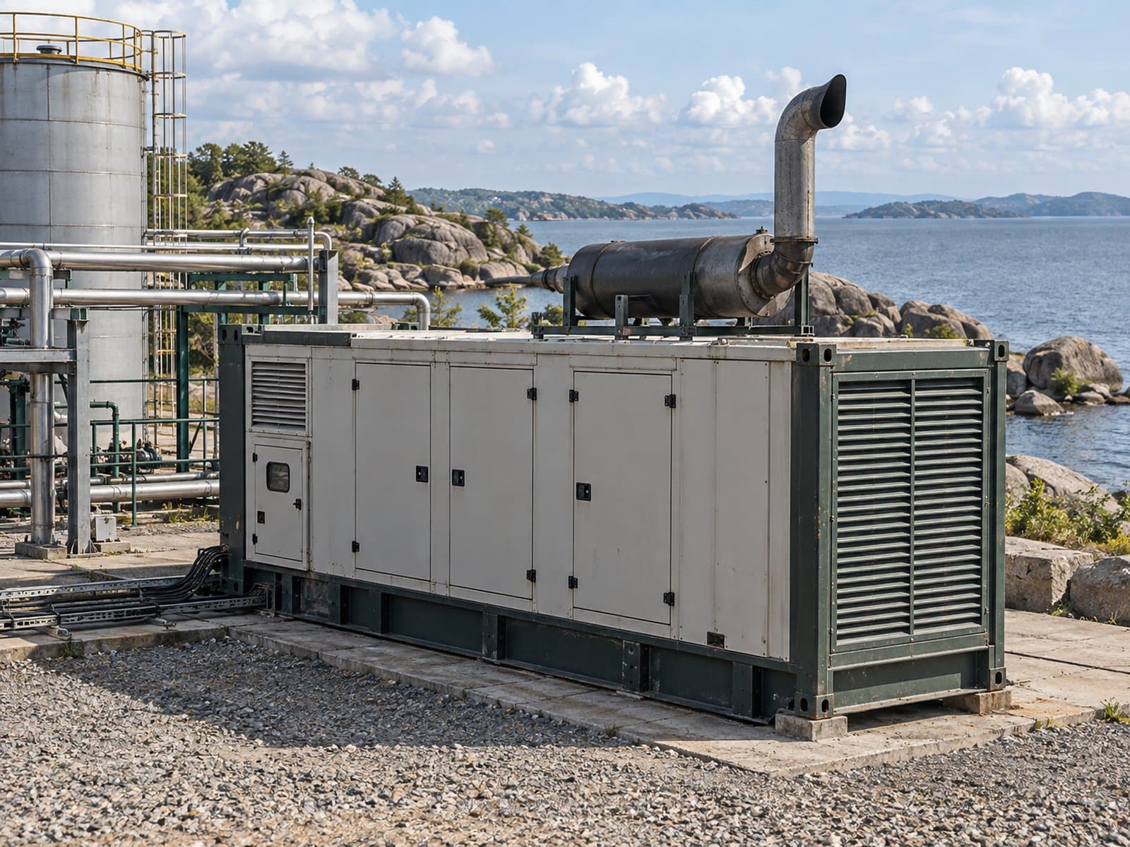 Rented diesel generator at an industrial site near Lake Victoria