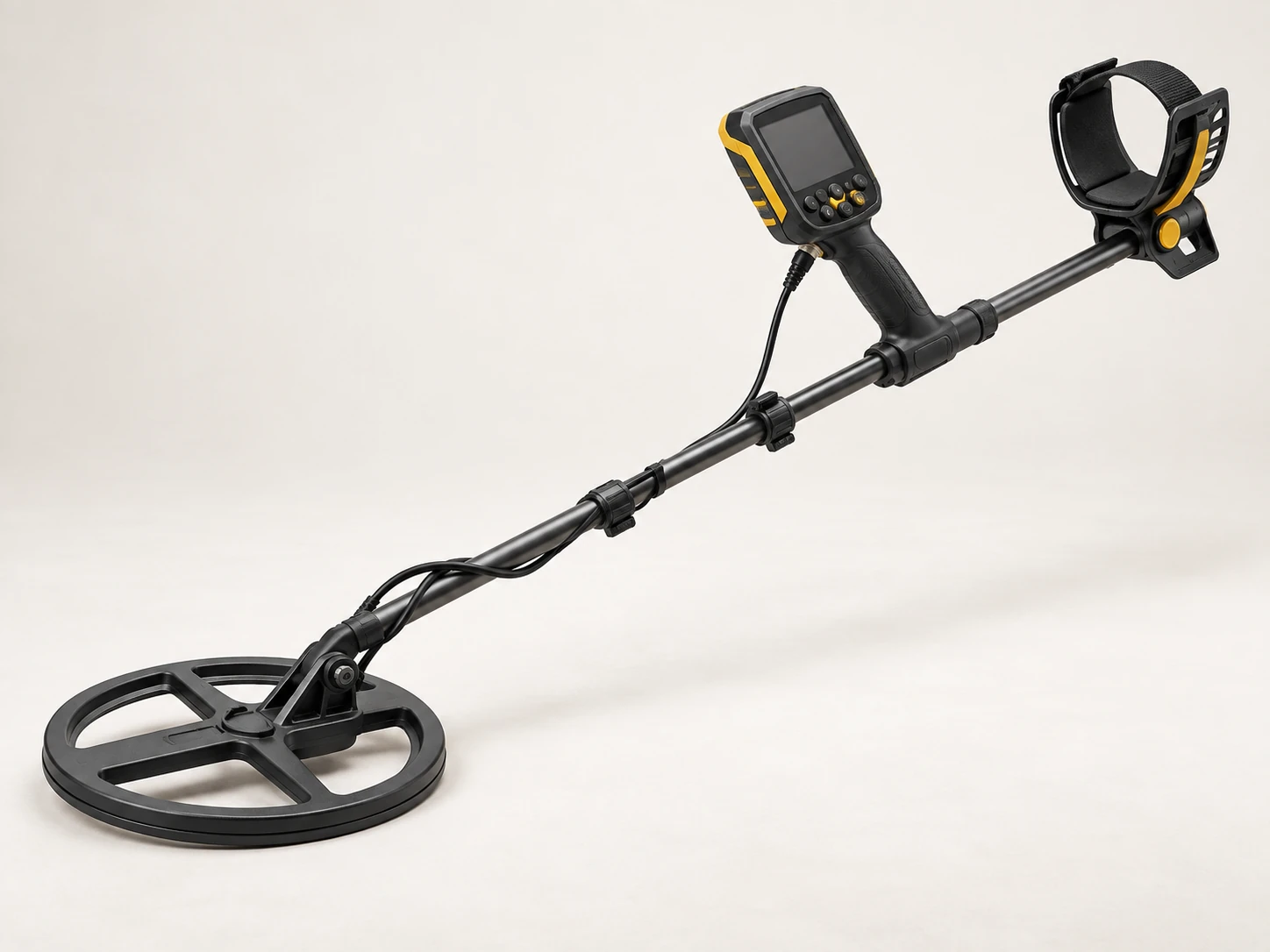 A gold prospecting metal detector uses a search coil to locate metal targets in the ground.