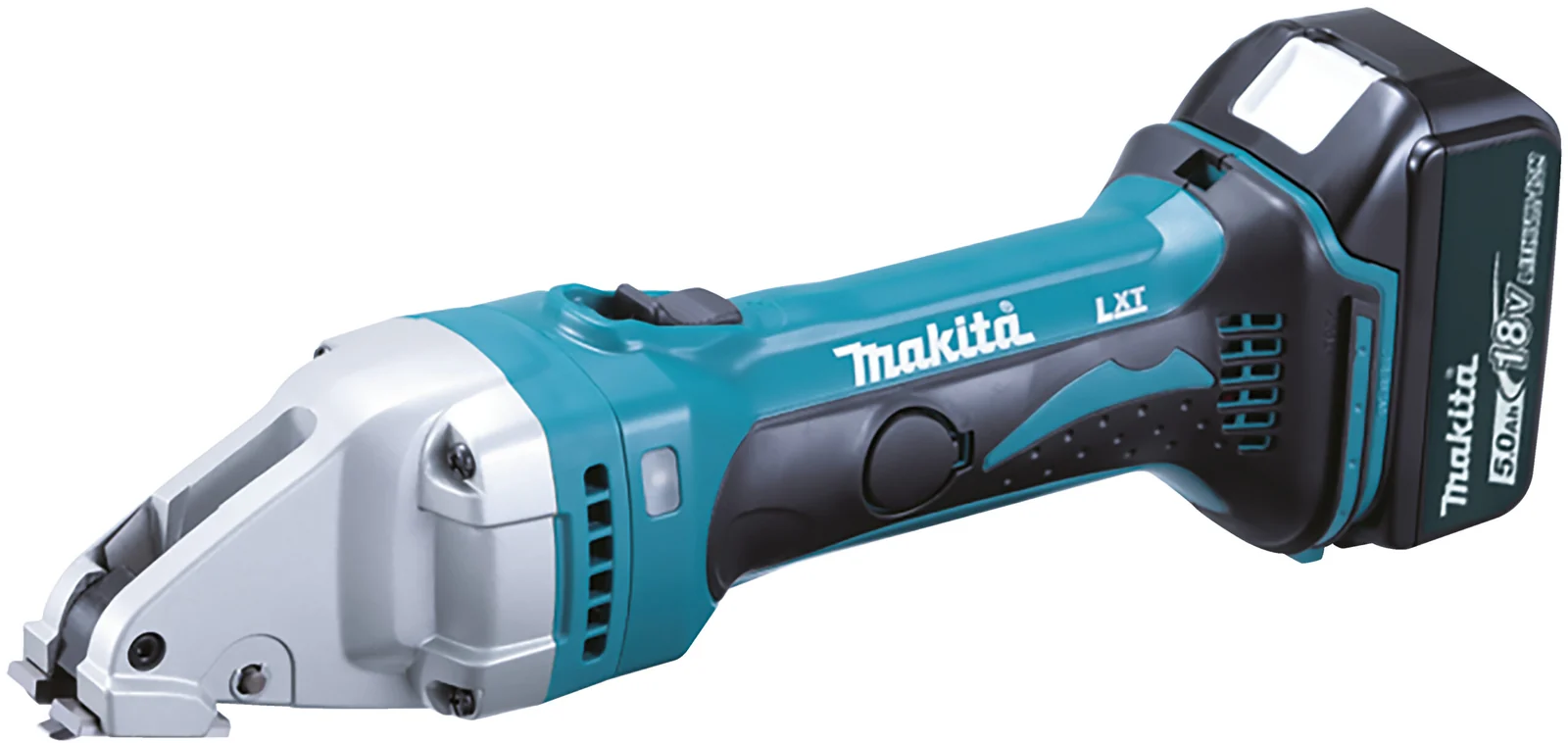 A Makita cordless metal shear for cutting sheet steel.