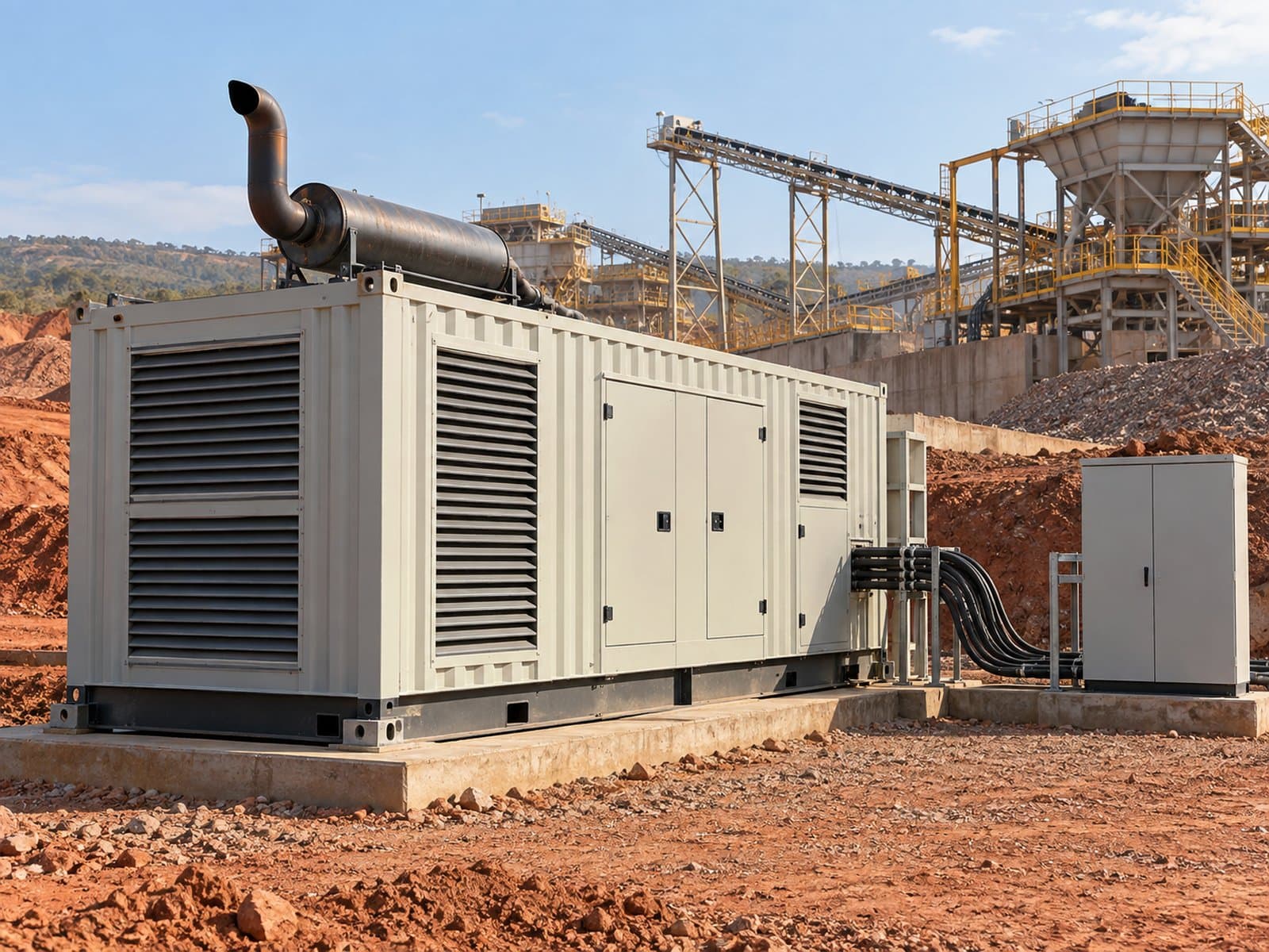 Containerised diesel generator powering a mine site in Tanzania